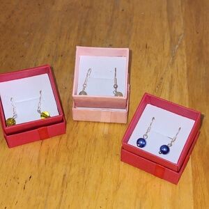 Sterling Silver Earrings Gemstone Beads 925 S 3 Pair 🎄🎁